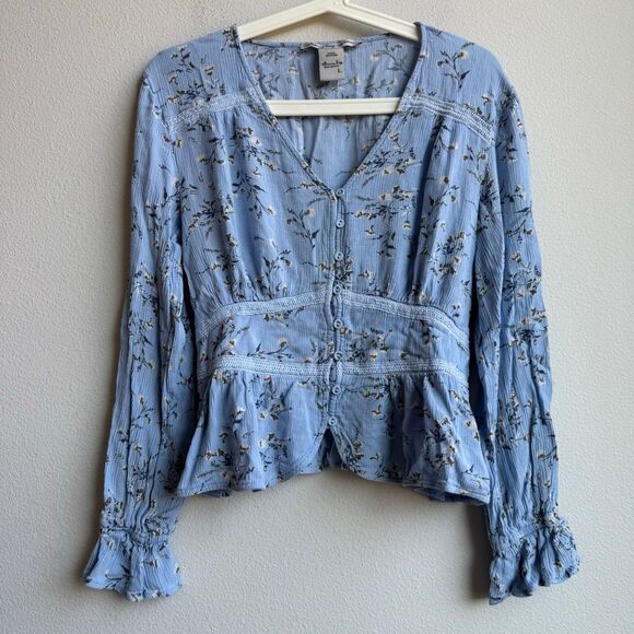 $5/$25 American Rag Floral Romantic Corset Boho Flutter Sleeve Blouse Large - Picture 1 of 4
